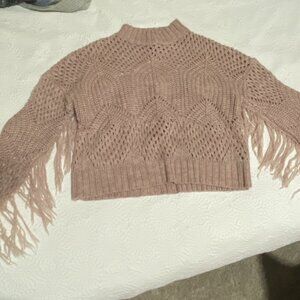 Pink Sweater with Fringe Back and Sleeves